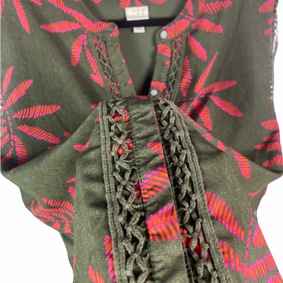 A New Day Women's Boho Green & Pink Print Sleeveless Details Top size L - Picture 5 of 11